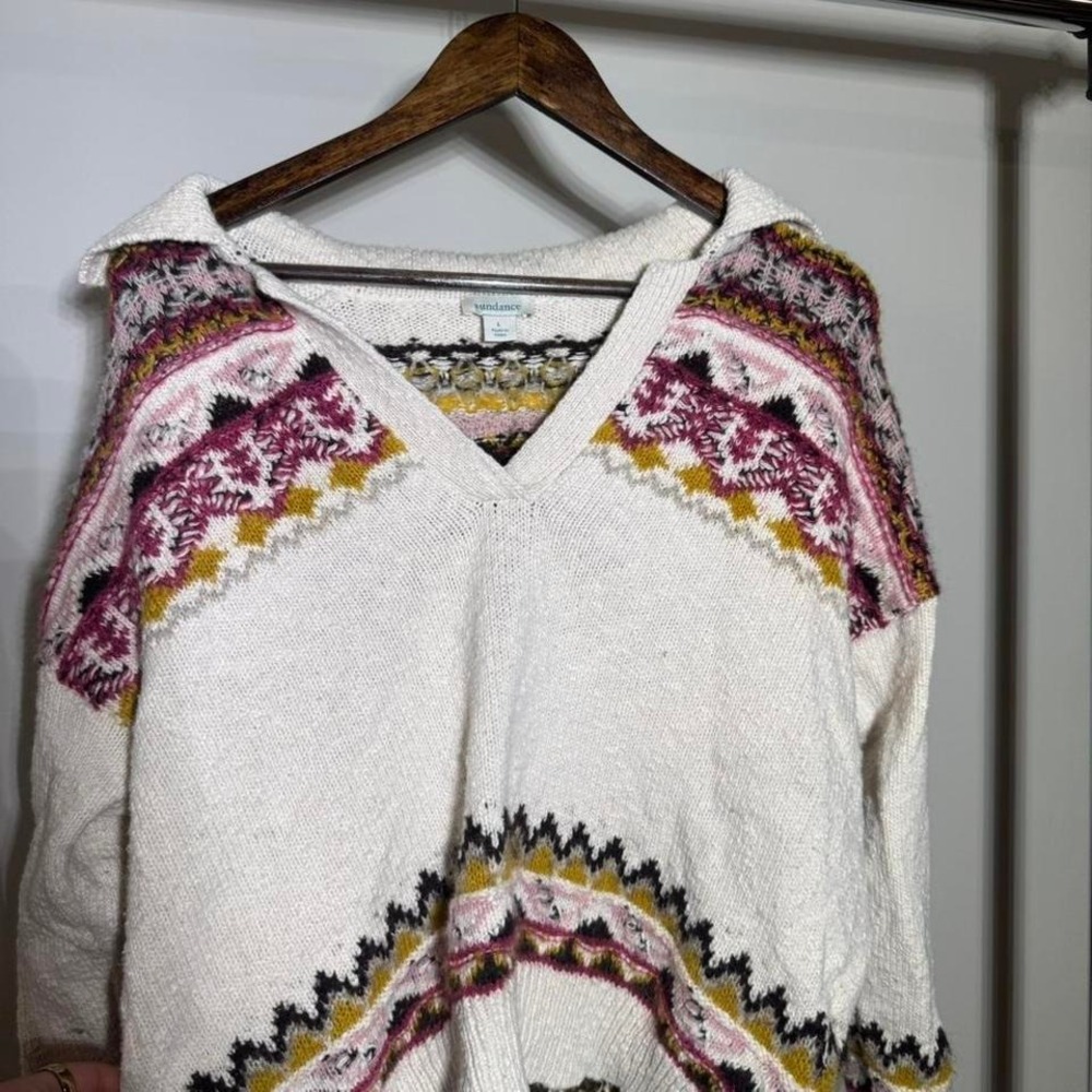 Sundance Cream and Pink Patterned Sweater Size Large 7% Woll Nordic Indie Boho - Picture 2 of 8